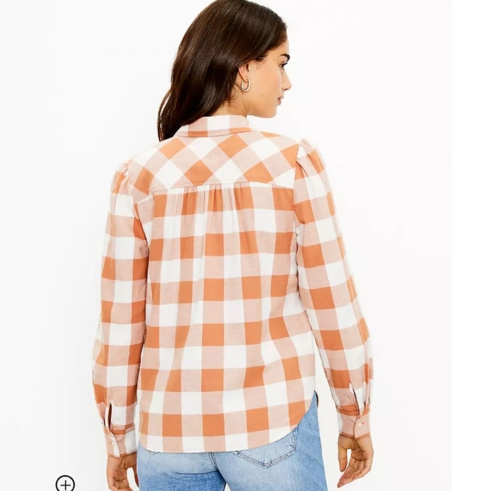 Loft Petite Flannel Plaid Round Collar Shirt sz small cottagecore prairiecore - Picture 2 of 11